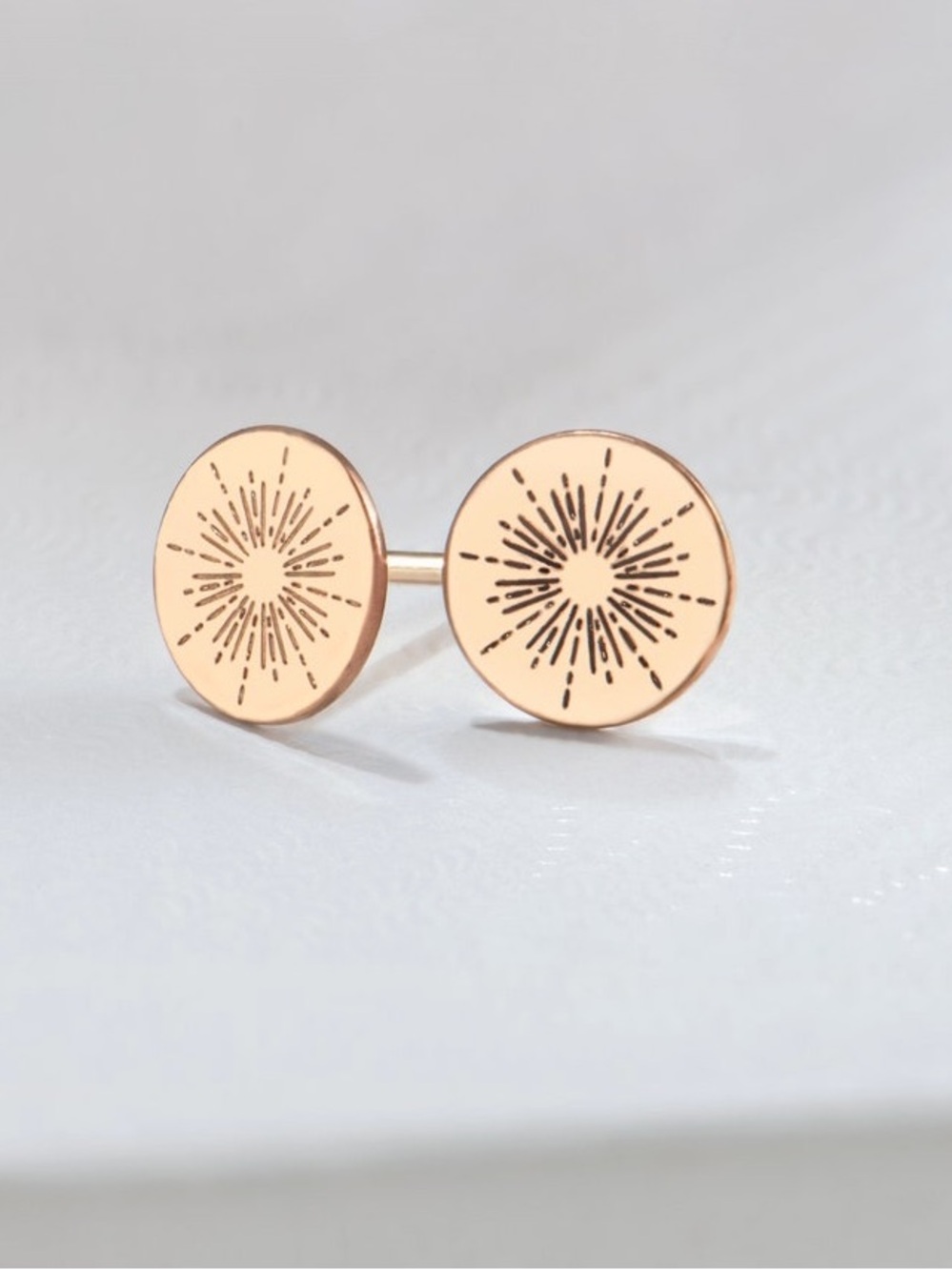 Minimalist Sunburst Circle Stud Earrings in Filled Rose Gold